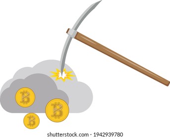Bitcoin mining. Drawings on the topic of bitcoin. Flat design.