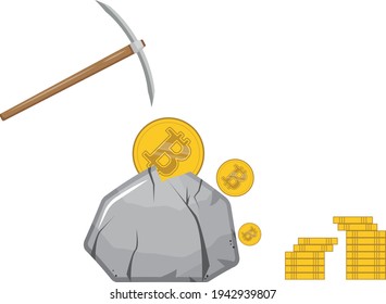 Bitcoin mining. Drawings on the topic of bitcoin. Flat design.