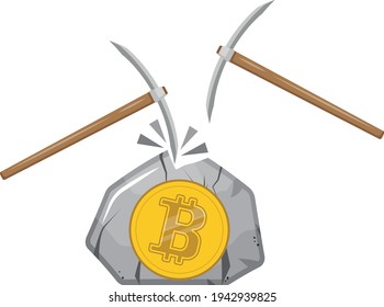 Bitcoin mining. Drawings on the topic of bitcoin. Flat design.
