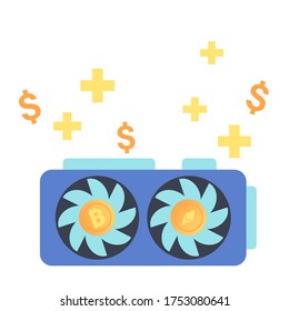 Bitcoin Mining Farm. Digital Crypto Currency. Modern Web Money. Mining of crypto-currencies. Farm with video cards. Vector flat illustration. Design concept of cryptocurrency, bitcoin mining, farm