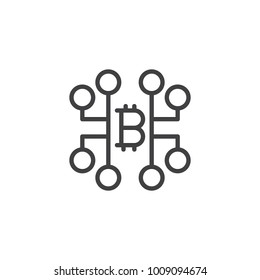 Bitcoin mining farm line icon, outline vector sign, linear style pictogram isolated on white. Symbol, logo illustration. Editable stroke