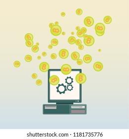 Bitcoin mining in first age. Mining by computer. You can make money by computer.