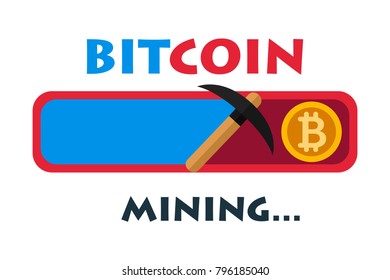 Bitcoin mining flat concept. Vector illustration. Element template for design.