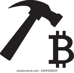 Minería de Bitcoin. Martillo y moneda. 