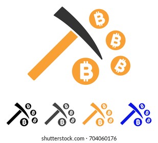 Bitcoin Mining Hammer icon. Vector illustration style is flat iconic symbol with black, grey, orange, blue color variants. Designed for web and software interfaces.