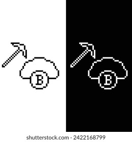 Icono de minería de bitcoin de 8 bits, ícono de criptodivisa de píxel