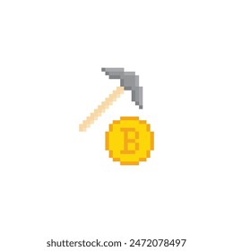 Bitcoin Mining-Symbol 8 Bit, Pixel Art Kryptowährungs-Symbol