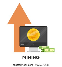 Bitcoin mining icon, cartoon style