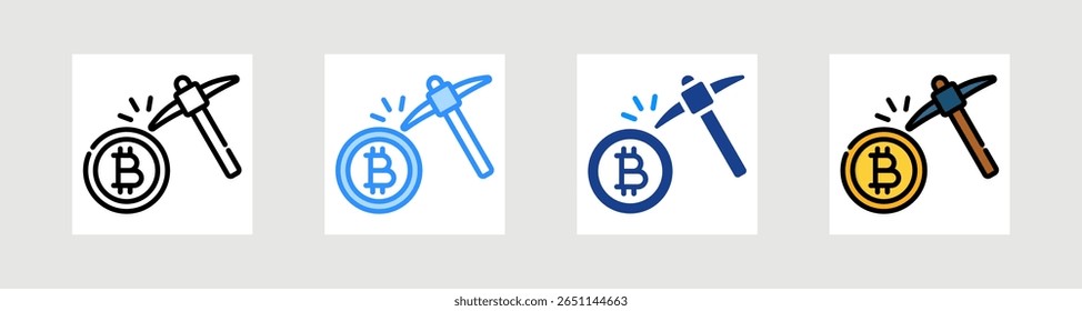 Bitcoin Mining Icon Collection Set Multiple Style