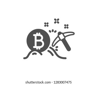 Bitcoin mining icon. Cryptocurrency coin sign. Crypto money pickaxe symbol. Quality design element. Classic style icon. Vector