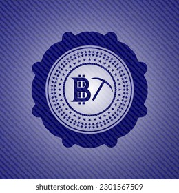 bitcoin mining icon with denim texture. 