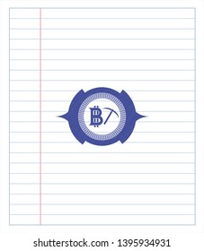 bitcoin mining icon draw (pen strokes). Blue ink. Vector Illustration. Detailed.