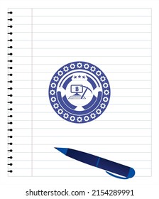 icono de minería de bitcoin dibujado con trazos de lápiz. Tinta azul. Ilustración vectorial. Detallado. 