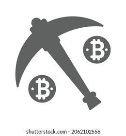 Bitcoin, mining icon. Gray vector graphics.