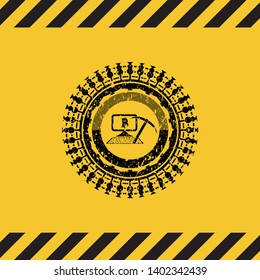 bitcoin mining icon grunge warning sign emblem. Vector Illustration. Detailed.
