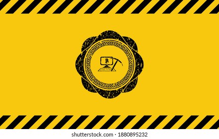 bitcoin mining icon grunge warning sign emblem. Vector Illustration. Detailed. 
