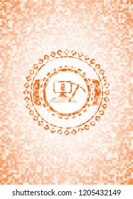 bitcoin mining icon inside abstract orange mosaic emblem with background