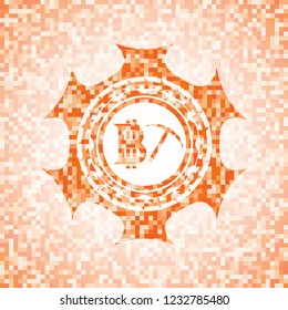 bitcoin mining icon inside abstract orange mosaic emblem