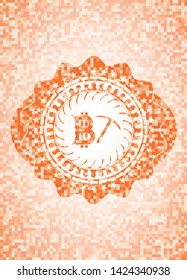 bitcoin mining icon inside abstract orange mosaic emblem with background