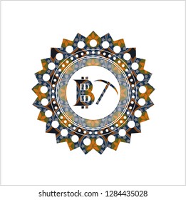 bitcoin mining icon inside arabesque badge background. arabic decoration.