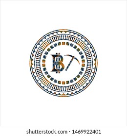 bitcoin mining icon inside arabesque style emblem. arabic decoration.