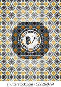 bitcoin mining icon inside arabic style badge. Arabesque decoration.