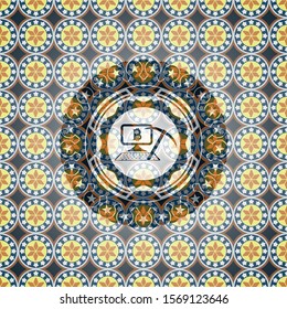 bitcoin mining icon inside arabic emblem background. Arabesque decoration.