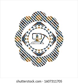 bitcoin mining icon inside arabic emblem. Arabesque decoration.