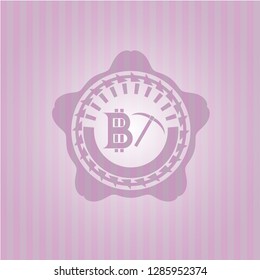 bitcoin mining icon inside badge with pink background