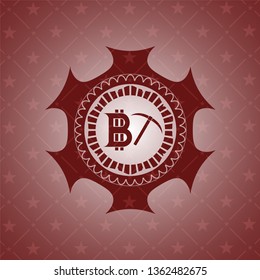 bitcoin mining icon inside badge with red background