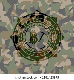 bitcoin mining icon inside camouflage texture