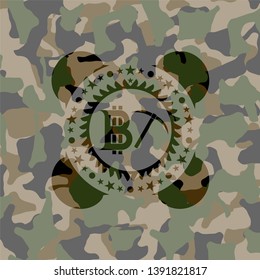 bitcoin mining icon inside camouflage emblem