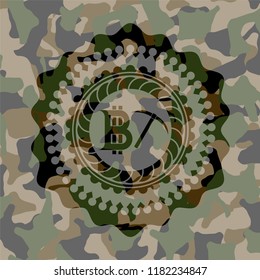 bitcoin mining icon inside camouflaged emblem