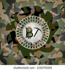bitcoin mining icon inside camouflaged emblem