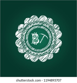 bitcoin mining icon inside chalk emblem