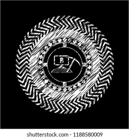 bitcoin mining icon inside chalkboard emblem on black board