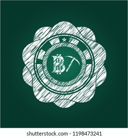 bitcoin mining icon inside chalkboard emblem