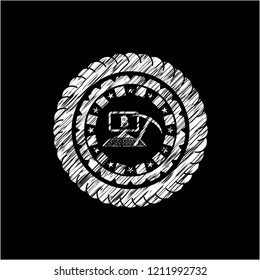 bitcoin mining icon inside chalkboard emblem written on a blackboard