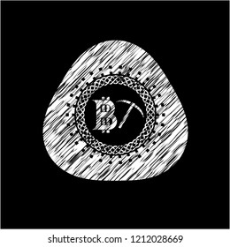 bitcoin mining icon inside chalkboard emblem