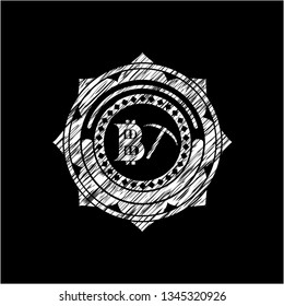 bitcoin mining icon inside chalkboard emblem on black board