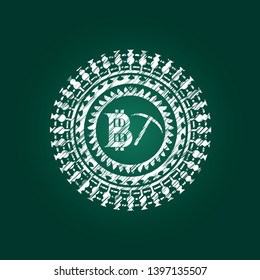 bitcoin mining icon inside chalkboard emblem written on a blackboard