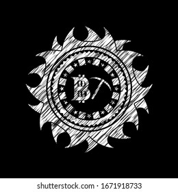 bitcoin mining icon inside chalkboard emblem on black board