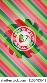 bitcoin mining icon inside christmas colors badge.