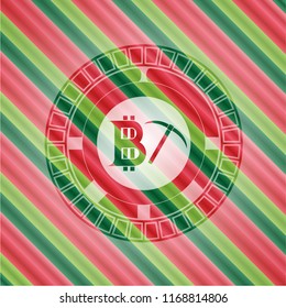 bitcoin mining icon inside christmas badge background.
