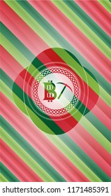 bitcoin mining icon inside christmas colors emblem.