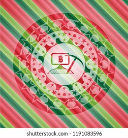 bitcoin mining icon inside christmas colors style badge.