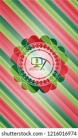 bitcoin mining icon inside christmas style emblem.