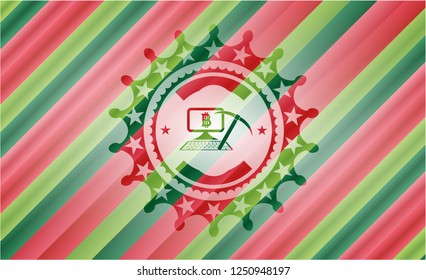 bitcoin mining icon inside christmas colors style badge.