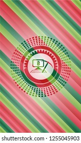 bitcoin mining icon inside christmas colors badge.