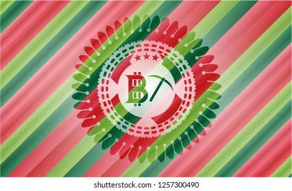 bitcoin mining icon inside christmas badge background.